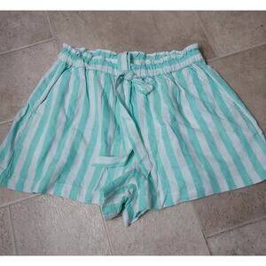 Women's Small Stoney Clover Lane X Target Collab Green Striped Linen Shorts New